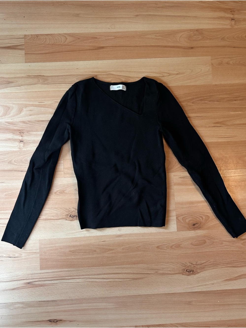 Mango Black Asymmetric V-Neck Top